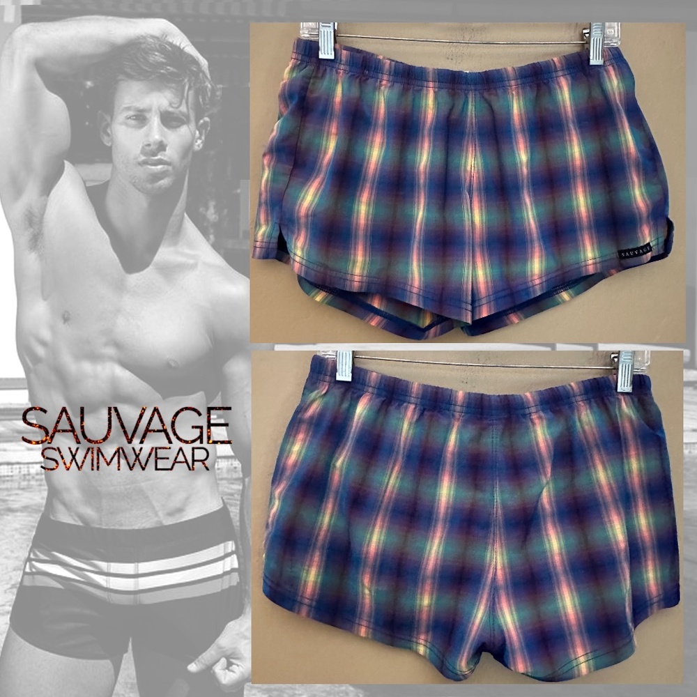 Sauvage Stretch Swim Trunks Small 30-38" waist 2" inseam Gently worn